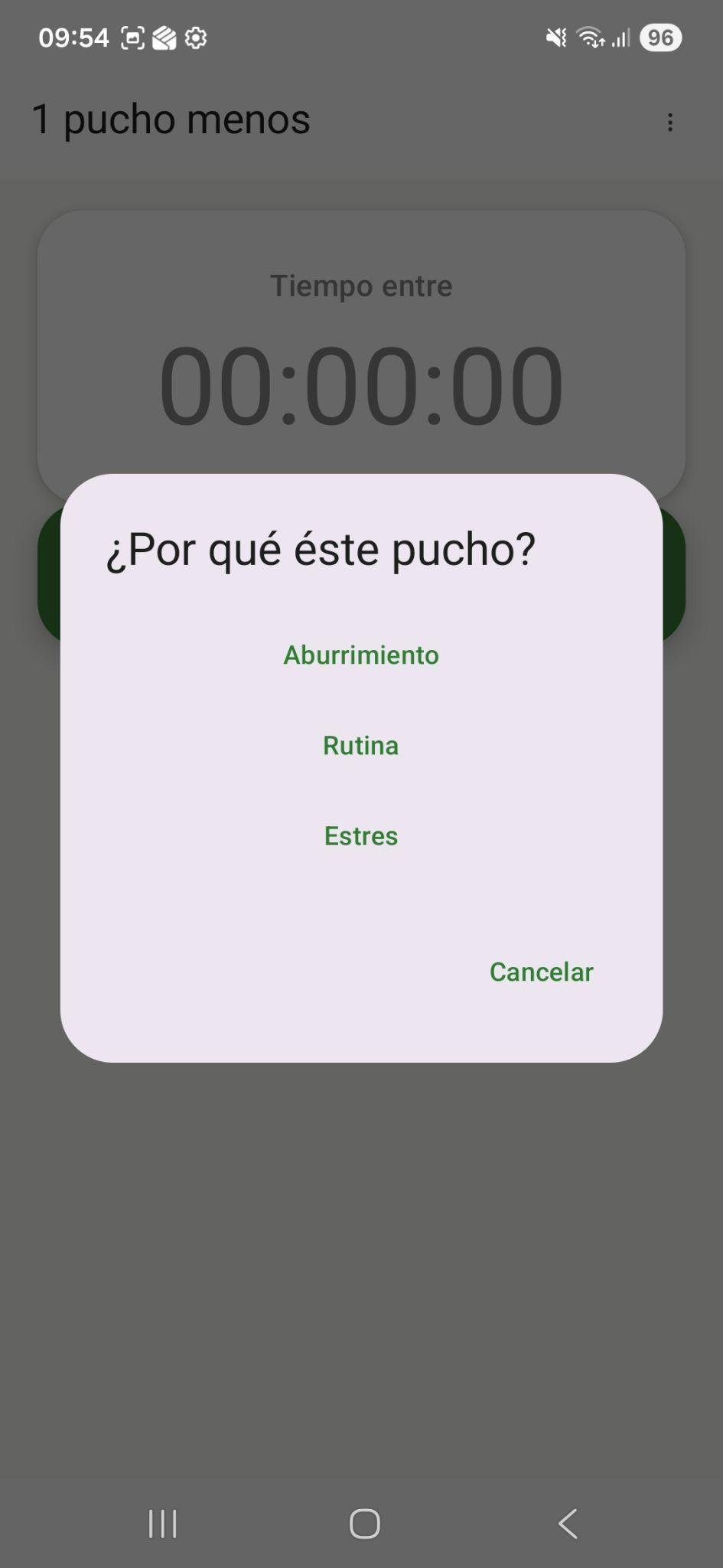 Selección de motivo al registrar un cigarrillo